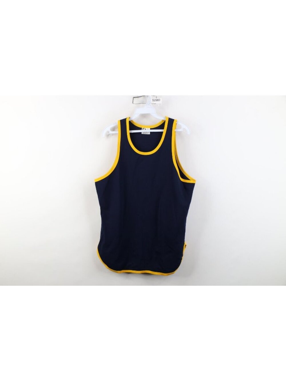 Deadstock Vtg 70s Mens Large Blank Knit Running Track Singlet Jersey Blue USA
